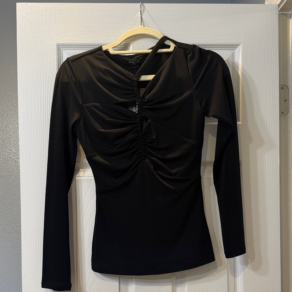 Marciano Black Ruched Long Sleeve Blouse